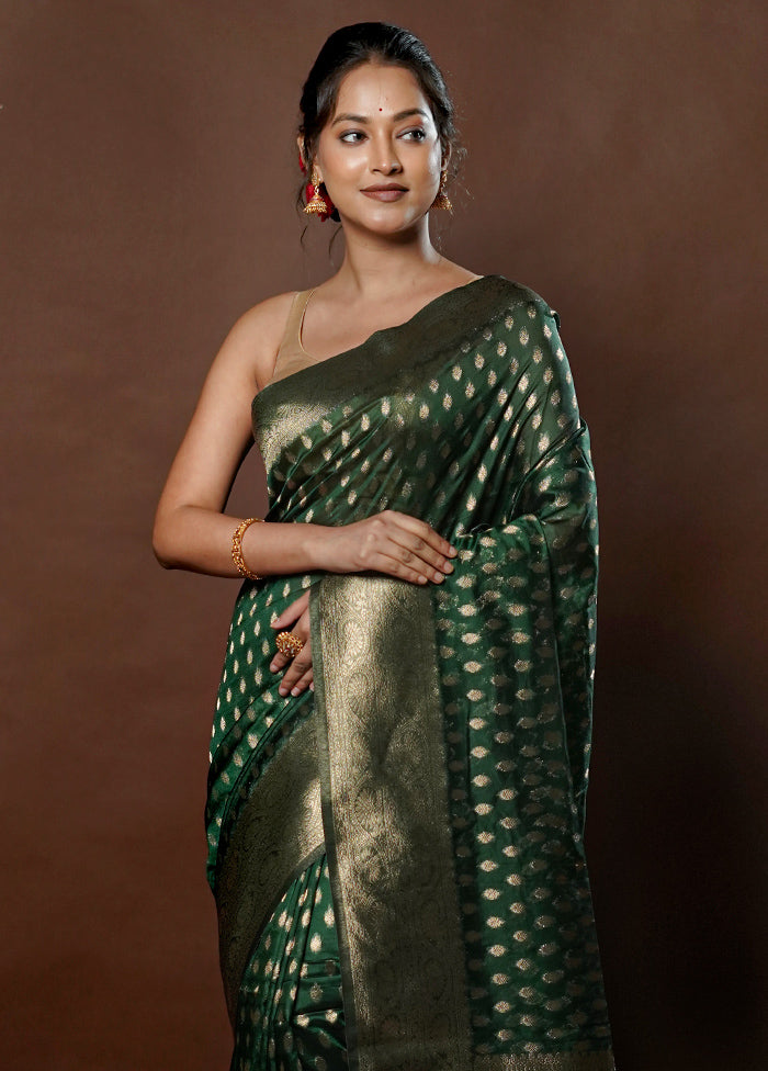 Green Dupion Silk Saree With Blouse Piece - Indian Silk House Agencies