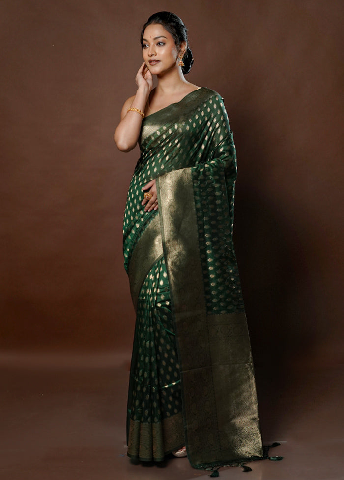 Green Dupion Silk Saree With Blouse Piece