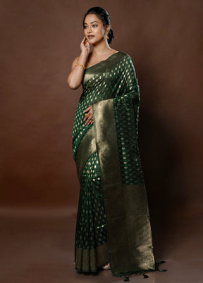 Green Dupion Silk Saree With Blouse Piece - Indian Silk House Agencies