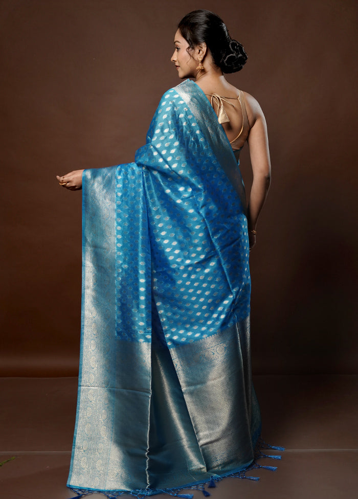 Blue Dupion Silk Saree With Blouse Piece - Indian Silk House Agencies