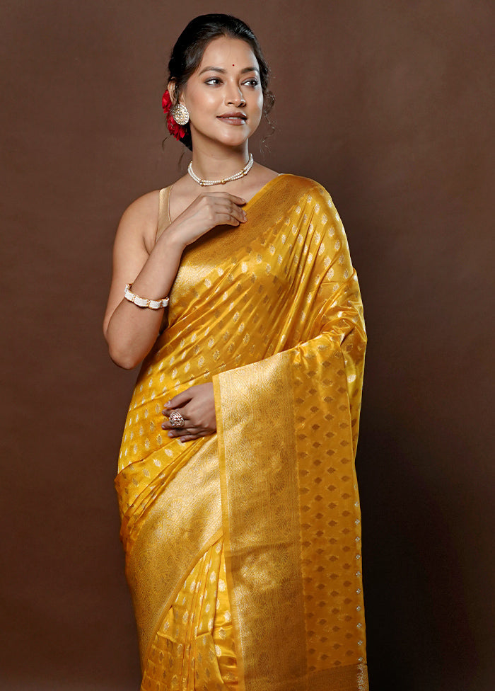 Yellow Dupion Silk Saree With Blouse Piece