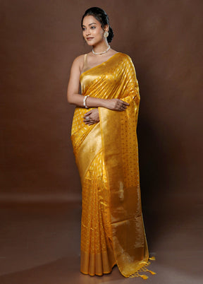 Yellow Dupion Silk Saree With Blouse Piece