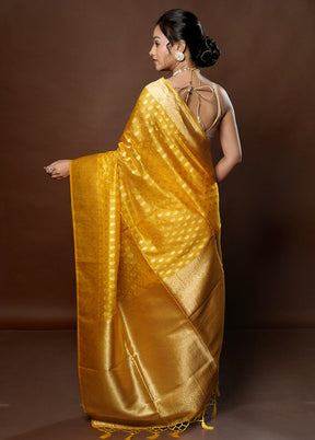 Yellow Dupion Silk Saree With Blouse Piece