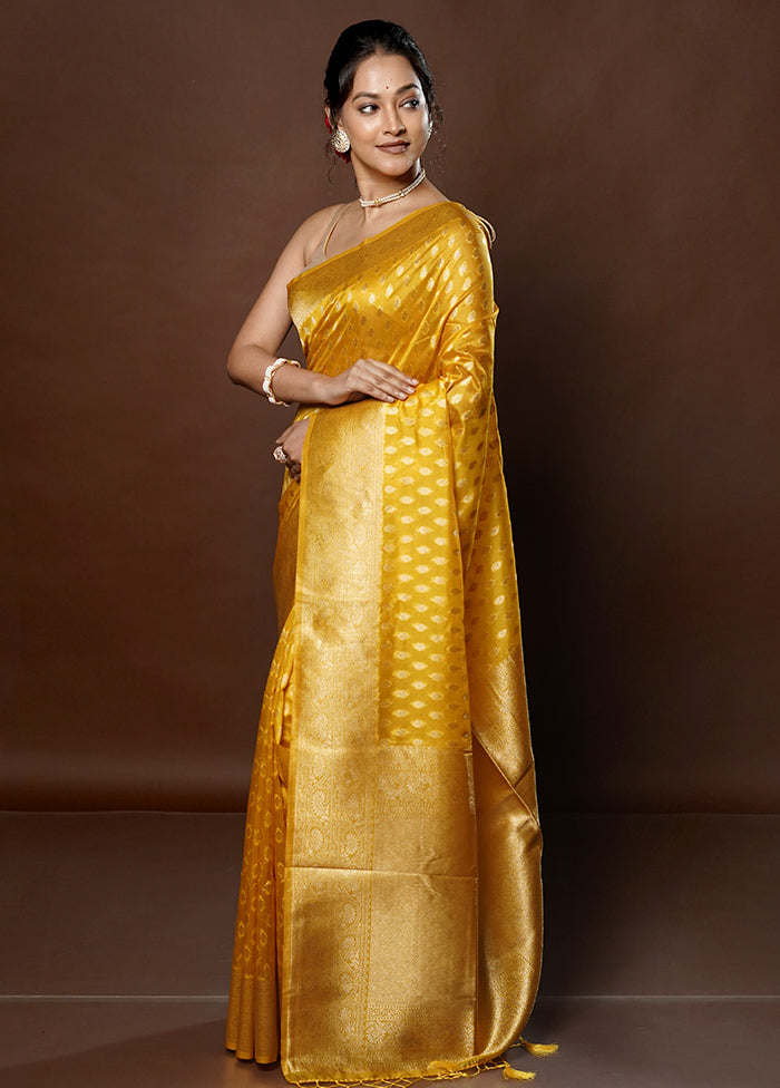 Yellow Dupion Silk Saree With Blouse Piece