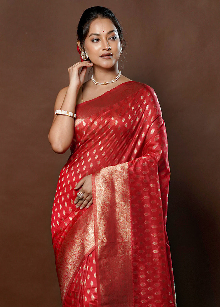 Red Dupion Silk Saree With Blouse Piece