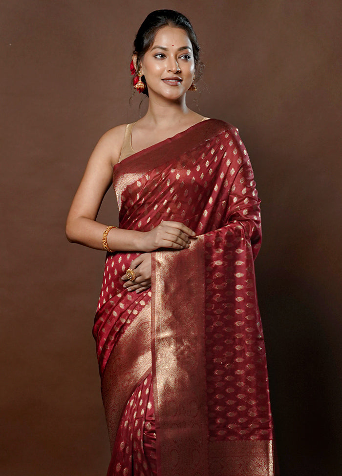 Maroon Dupion Silk Saree With Blouse Piece