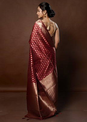 Maroon Dupion Silk Saree With Blouse Piece