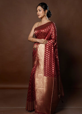 Maroon Dupion Silk Saree With Blouse Piece