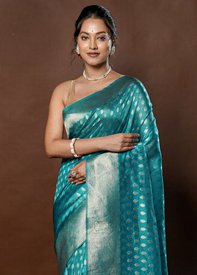 Blue Dupion Silk Saree With Blouse Piece - Indian Silk House Agencies