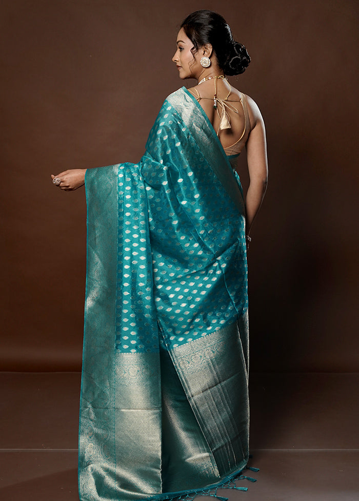 Blue Dupion Silk Saree With Blouse Piece