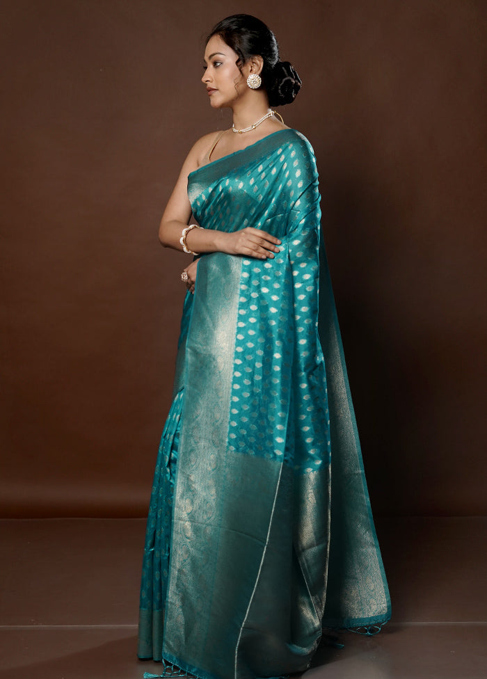 Blue Dupion Silk Saree With Blouse Piece