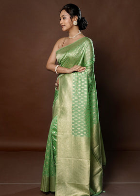 Green Dupion Silk Saree With Blouse Piece