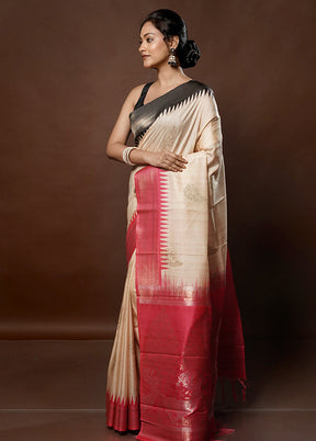 Cream Tussar Silk Saree With Blouse Piece