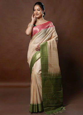 Cream Tussar Silk Saree With Blouse Piece - Indian Silk House Agencies