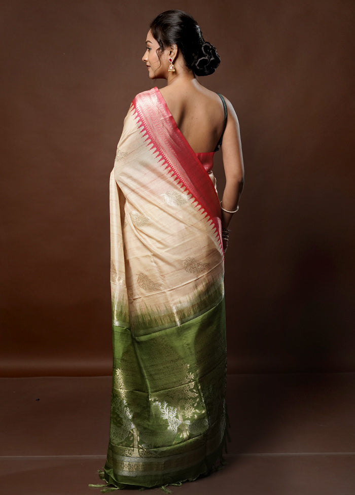 Cream Tussar Silk Saree With Blouse Piece - Indian Silk House Agencies