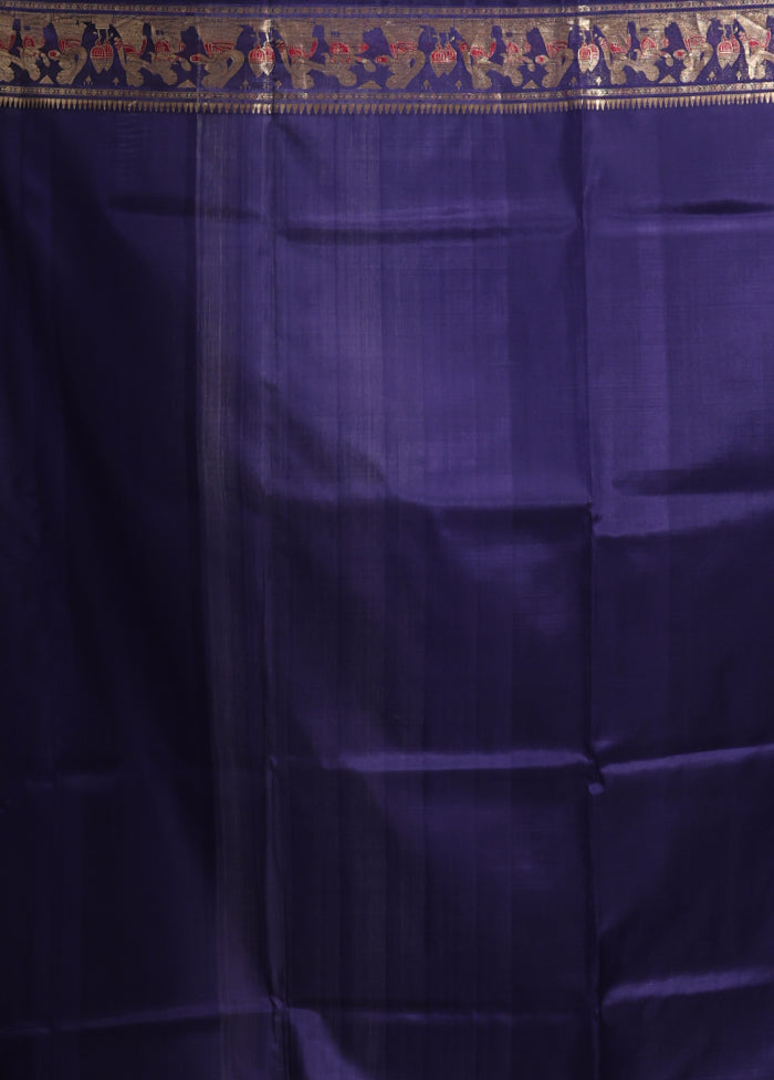 Blue Handloom Baluchari Pure Silk Saree With Blouse Piece