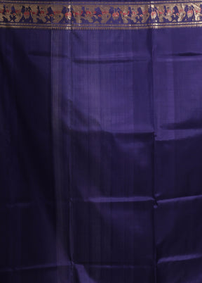 Blue Handloom Baluchari Pure Silk Saree With Blouse Piece