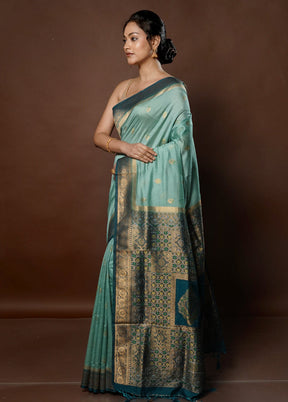 Green Dupion Silk Saree With Blouse Piece