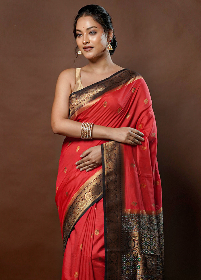 Red Dupion Silk Saree With Blouse Piece