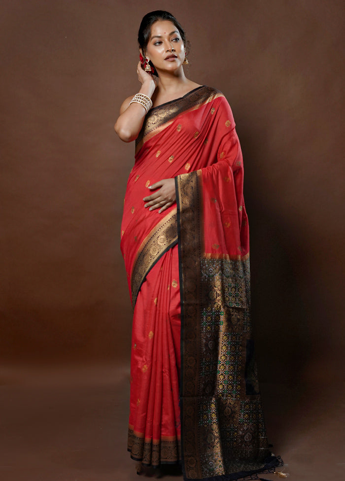 Red Dupion Silk Saree With Blouse Piece