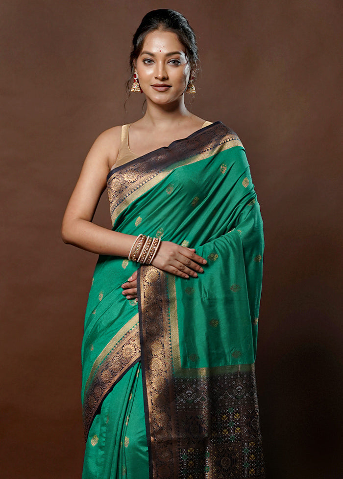 Green Dupion Silk Saree With Blouse Piece - Indian Silk House Agencies