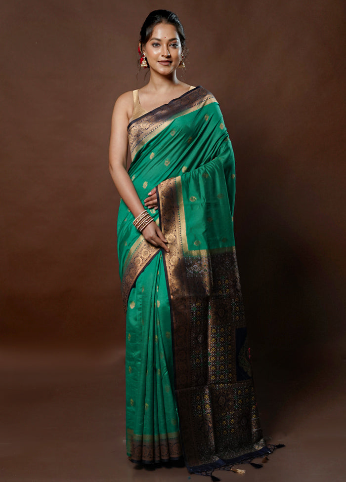 Green Dupion Silk Saree With Blouse Piece - Indian Silk House Agencies