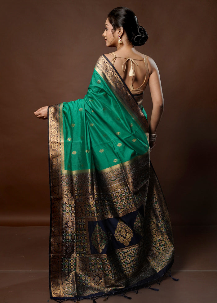 Green Dupion Silk Saree With Blouse Piece - Indian Silk House Agencies