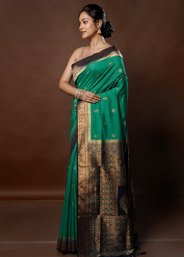 Green Dupion Silk Saree With Blouse Piece - Indian Silk House Agencies