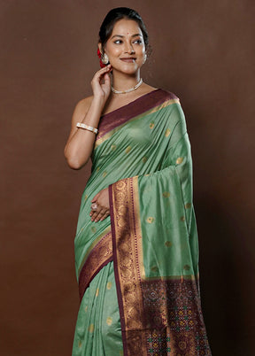 Green Dupion Silk Saree With Blouse Piece