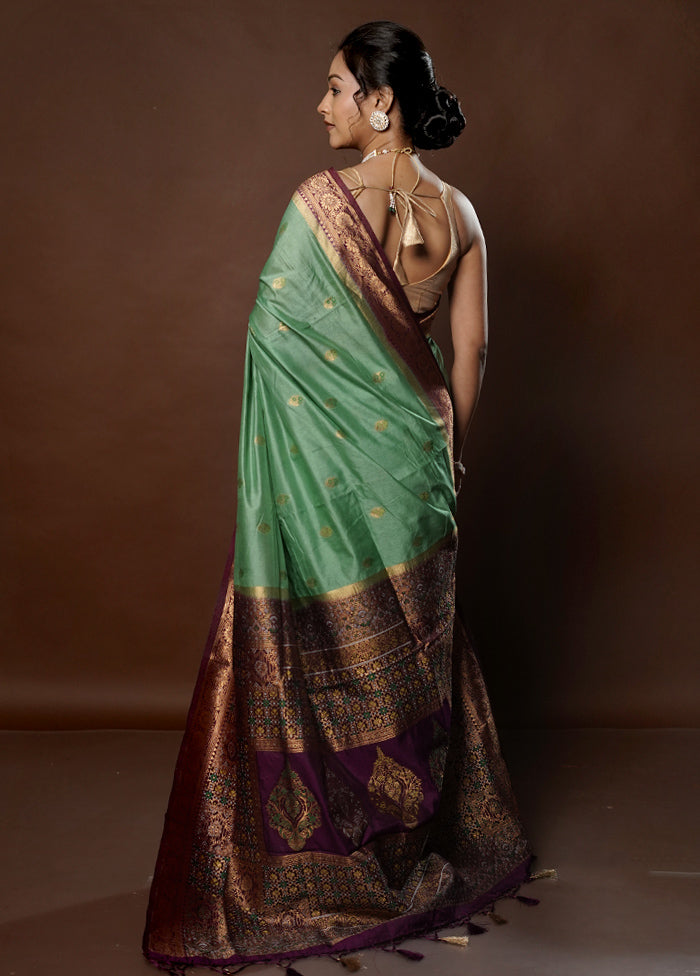 Green Dupion Silk Saree With Blouse Piece