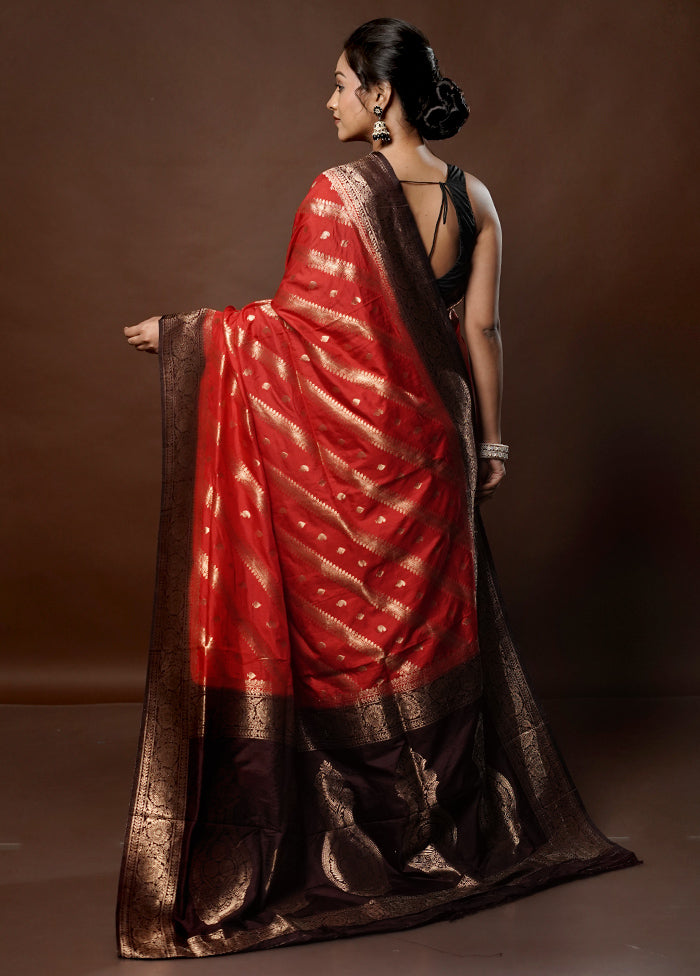 Red Dupion Silk Saree With Blouse Piece - Indian Silk House Agencies