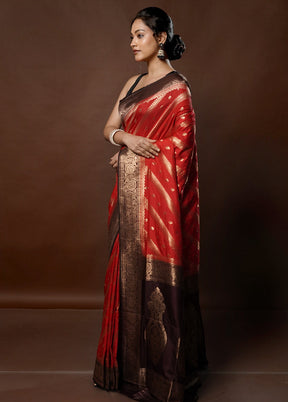 Red Dupion Silk Saree With Blouse Piece - Indian Silk House Agencies