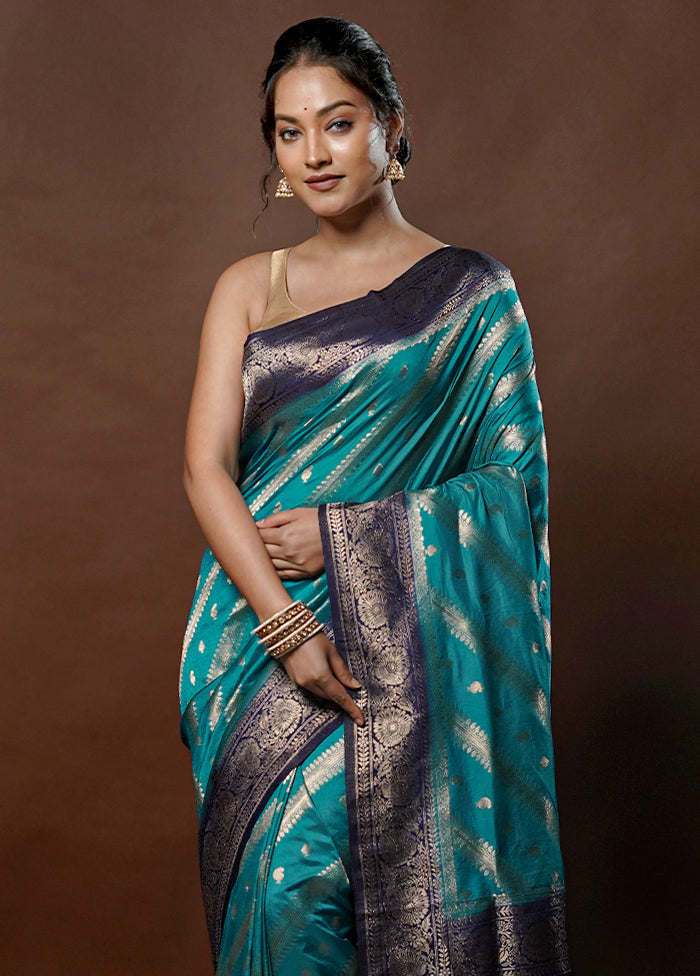 Blue Dupion Silk Saree With Blouse Piece