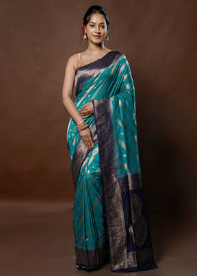 Blue Dupion Silk Saree With Blouse Piece