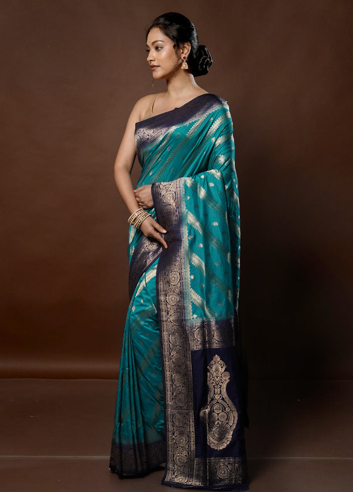 Blue Dupion Silk Saree With Blouse Piece