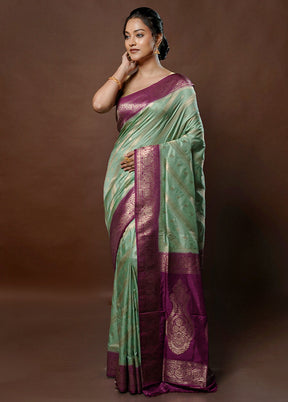 Green Dupion Silk Saree With Blouse Piece