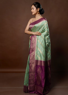 Green Dupion Silk Saree With Blouse Piece