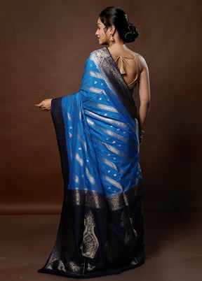 Blue Dupion Silk Saree With Blouse Piece