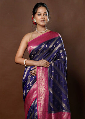 Blue Dupion Silk Saree With Blouse Piece