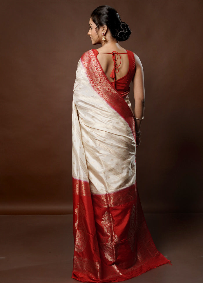 Cream Dupion Silk Saree With Blouse Piece