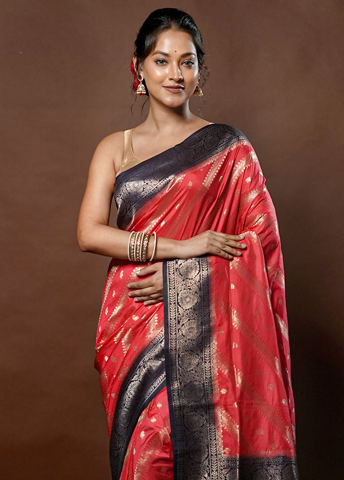 Red Dupion Silk Saree With Blouse Piece