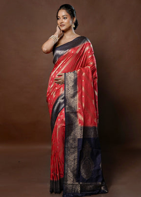 Red Dupion Silk Saree With Blouse Piece