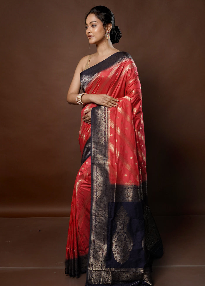 Red Dupion Silk Saree With Blouse Piece