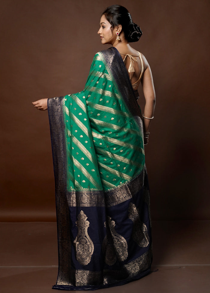 Green Dupion Silk Saree With Blouse Piece