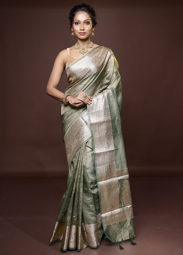 Green Crushed Tissue Silk Saree With Blouse Piece