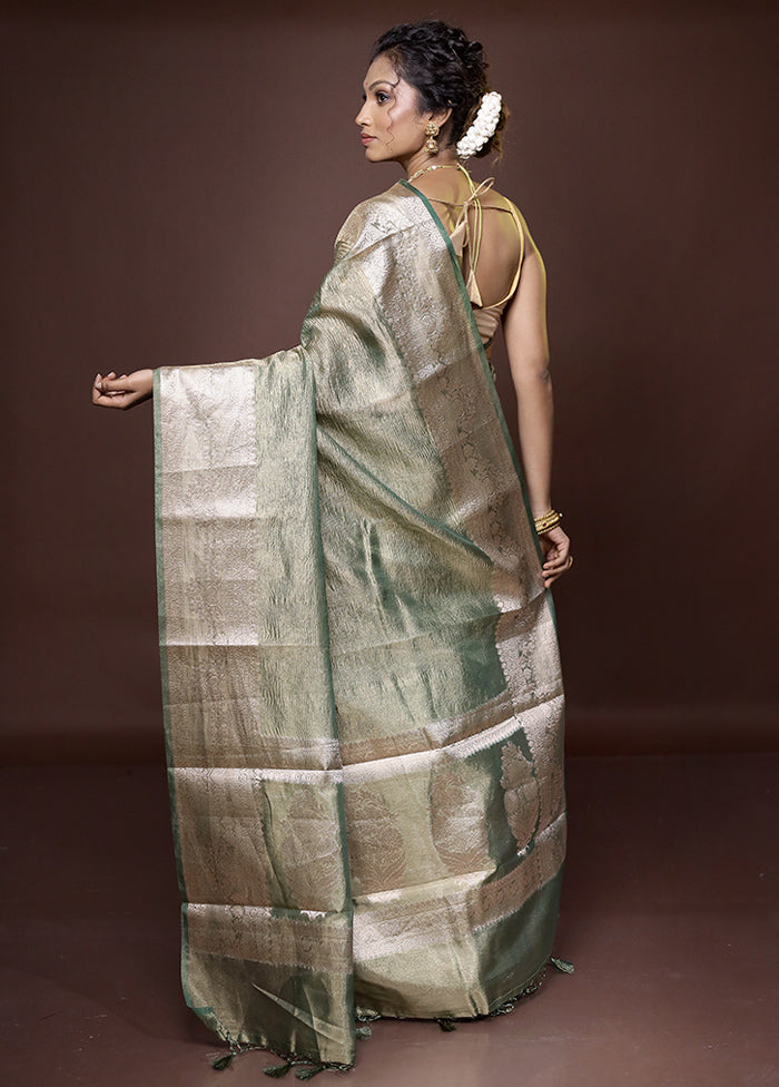 Green Crushed Tissue Silk Saree With Blouse Piece