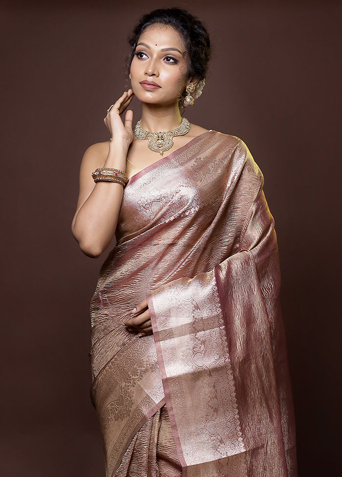 Maroon Crushed Tissue Silk Saree With Blouse Piece