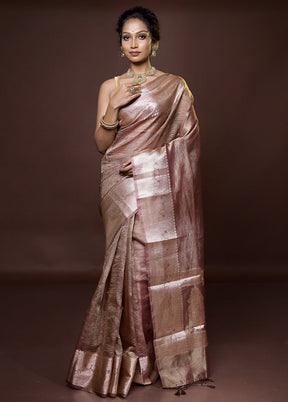 Maroon Crushed Tissue Silk Saree With Blouse Piece