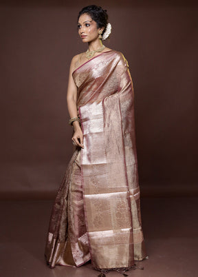 Maroon Crushed Tissue Silk Saree With Blouse Piece