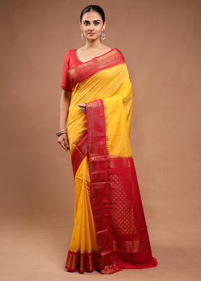 Yellow Gadwal Silk Saree Without Blouse Piece